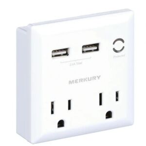 Merkury 2.4 Amp Wall Charger, 2 Outlets w/2 USB Charging Ports & Phone Stand